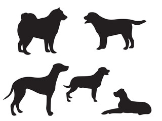 silhouettes of dogs and dog silhouettes on white background. Vector illustration. isolated dog and dog silhouettes collection
