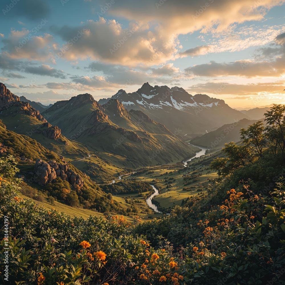 Aufkleber a breathtaking view of a canyon with rocky outcrops and sparse vegetation, set against a backdrop of