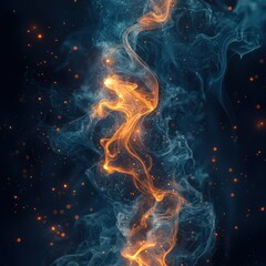 Abstract fiery smoke swirls, dark background, energy concept, design element