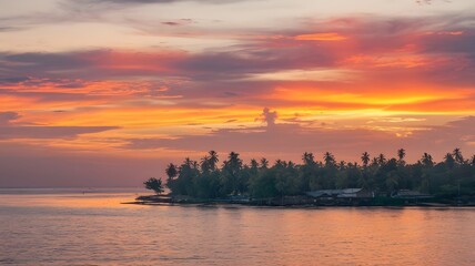 Naklejka premium Orange sunset over the sea