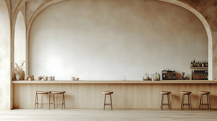Beige Cafe Bar with Wooden Counters