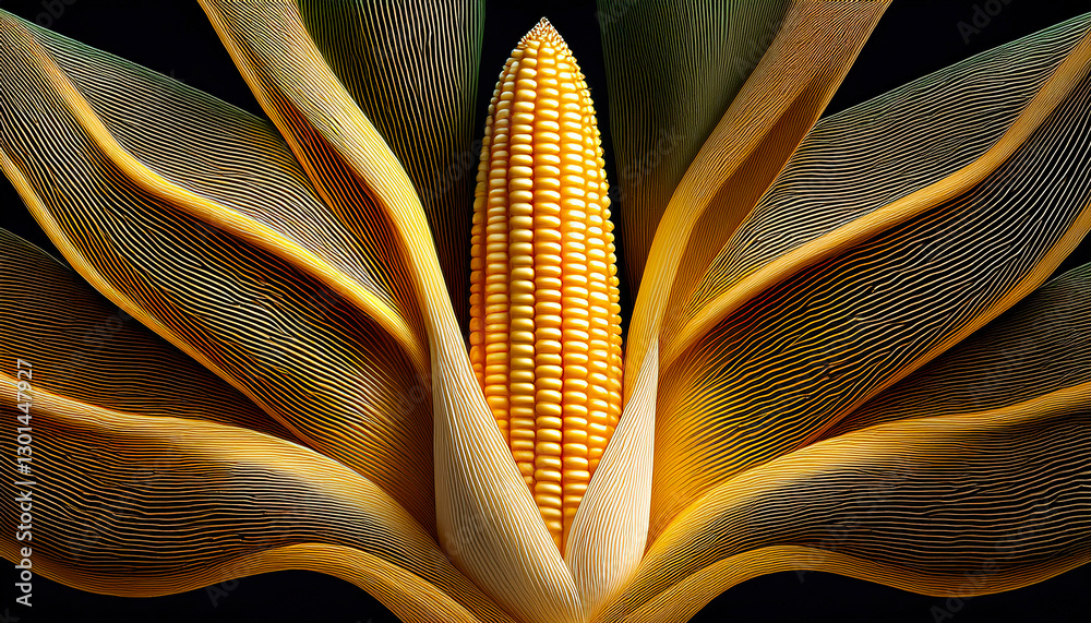 Poster elegant exploration of abstract line art showcasing the vibrant corn cob in an artistic display