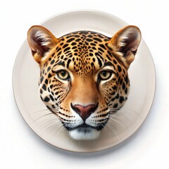 Close-up portrait of a leopard on white background