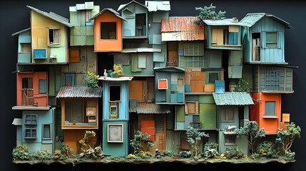 Collage slum town miniature