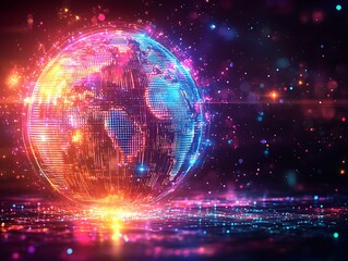 Obraz premium Glowing Digital Earth in Space