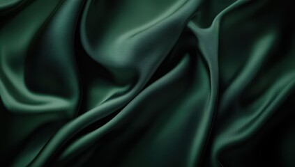 Obraz premium Luxurious Dark Green Silk Fabric with Elegant Drapes and Rich Textures for Backgrounds, Textiles, Fashion, and Design Projects