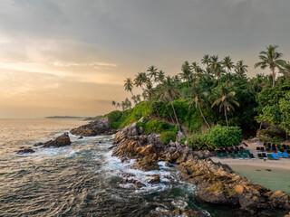 Aerial view of secret beach in Mirissa. A tropical paradise.