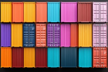 Colorful arrangement of shipping containers showcases vibrant hues and urban aesthetics in a modern setting