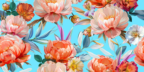 Pattern peonies flowers. Vector pattern floral summer flowers peonies. For paper, fabric, packaging, interior design © Alaska_artworks