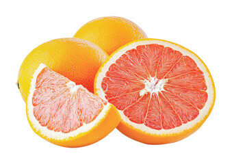 Fresh citrus fruit collection featuring sliced grapefruit and whole oranges for healthy living and cooking inspiration, cut out