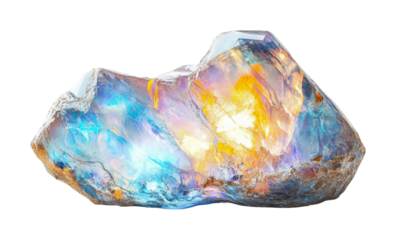Colorful opal gemstone highlighting iridescent patterns, ideal for jewelry design and decorative purposes, cut out