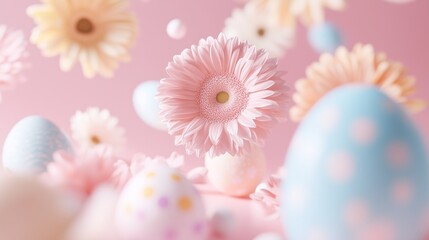 Floating Pastel Flowers and Easter Eggs