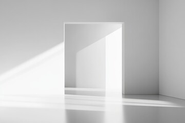 Fototapeta premium Minimalist exhibition hall with blank wall for display. AI generated illustration.