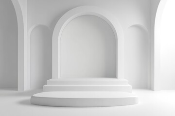 Minimalist exhibition hall with blank wall for display. AI generated illustration.