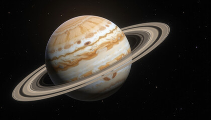 Jupiter with faint rings in outer space, cosmic beauty
