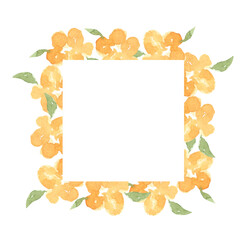 Watercolor yellow flowers square banner isolated on white background. Hand drawn abstract botanical illustration. For wedding invitations, save the date, greeting card.