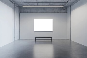 Minimalistic gallery with empty poster. AI generated illustration.