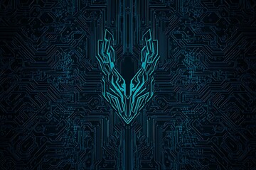 Obraz premium Abstract close-up of a glowing blue digital circuit board, showcasing intricate connections and technological design on a black background. 