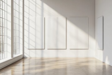 Obraz premium Minimalistic gallery with empty poster. AI generated illustration.