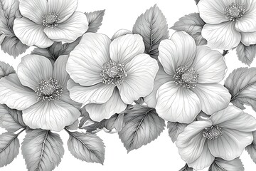 Monochrome rose floral illustration