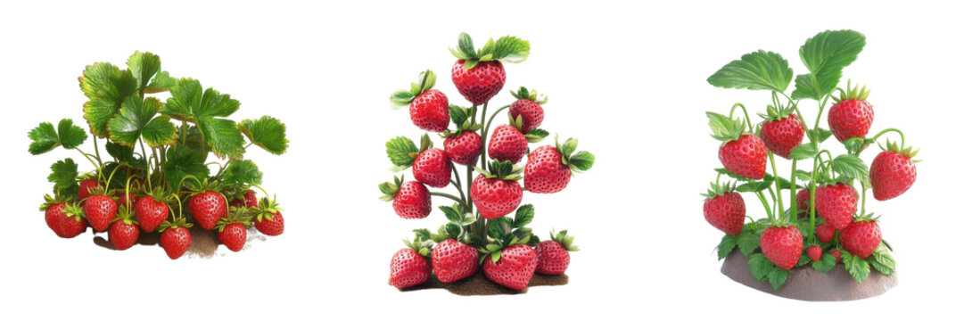  set of a cluster of oversized strawberry plan berry grove isolated a transform background.