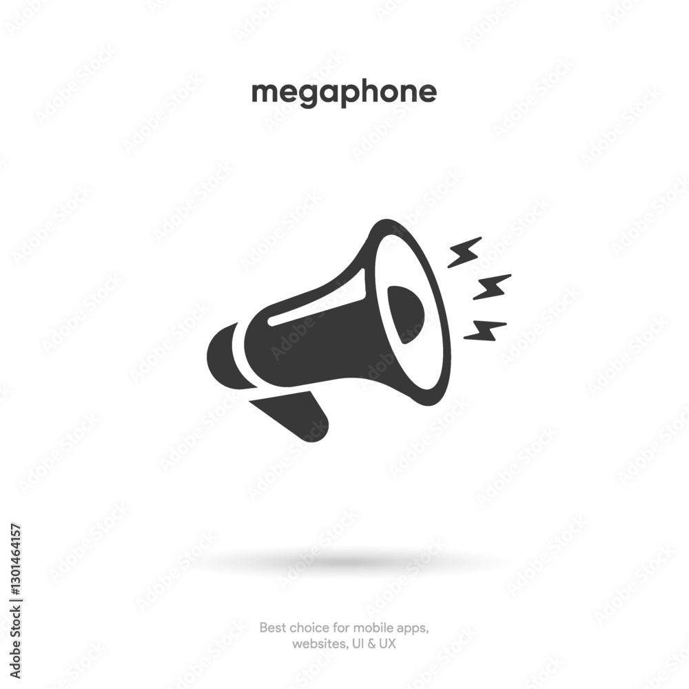 Fototapete Speaker and sound icon. Computer voice icon. Megaphone and music icon. Sound pictogram. Musical note. Audio sign. UI UX element. Sound button. Audio system, noise with soft UI, push button.