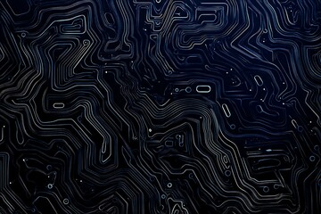 Obraz premium Abstract close-up of a glowing blue digital circuit board, showcasing intricate connections and technological design on a black background. 