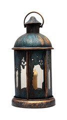 Antique lantern with candle creating a warm, inviting atmosphere for home decoration and cozy gatherings, cut out