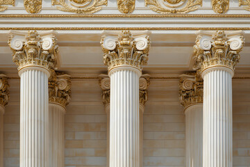 Classical Architecture: Row of detailed columns showcasing intricate carvings and golden accents, embodying timeless elegance and architectural grandeur.