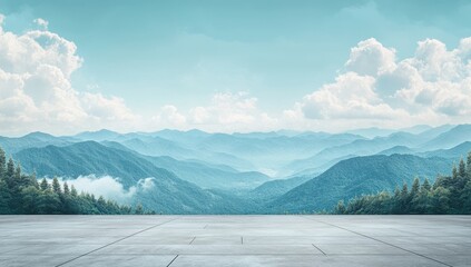 Serene Misty Mountain Landscape with Expansive Sky and Tranquil Outdoor Space Ideal for Nature Photography, Relaxation, or Adventure Themes