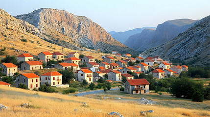 Fototapeta premium Mountain village nestled in a valley