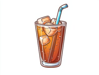 Refreshing Glass of Cold Soda with Ice and Bubbles on White Background