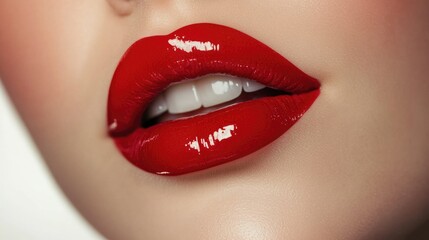 Obraz premium Glossy Red Lips in a Kiss Gesture - 3D Render of Feminine Beauty Isolated on White Background