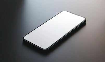 A black and white cell phone with a white screen sits on a black surface