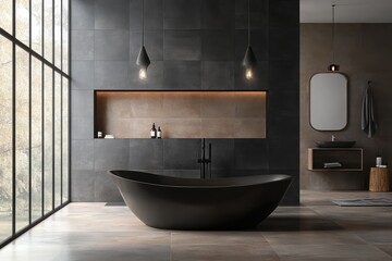Modern bathroom interior with sleek design and elegant fixtures. AI generated illustration.