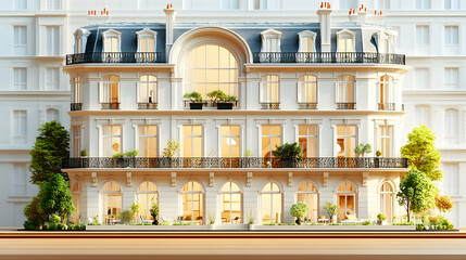 Parisian Building Model, Illuminated Interiors, Exterior Facade