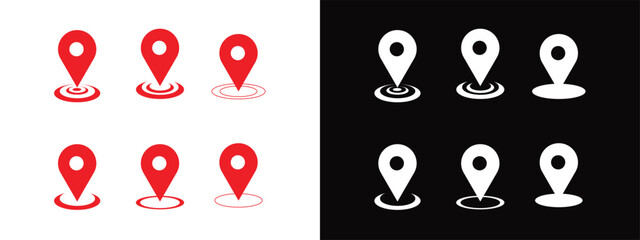 Red Location Pin Icon Set ,Black Location Pin Icon Set