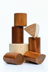 Natural Wooden Cylinder: Geometric Childhood Building Block for Creative Activities on a White Background