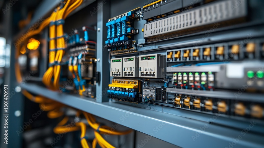Aufkleber electrical cabinet showing automation controller, network switch and cables