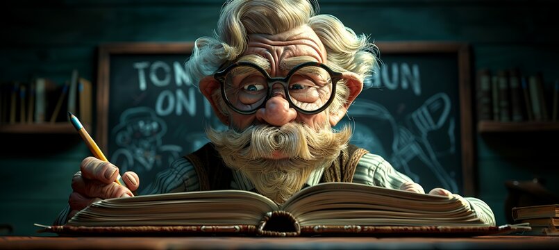 Oversized books a stylus in a 3D comicinspired teacher design surrounded by chalkboard graffiti emphasize creativity and dynamic learning leaving room for classroomthemed content