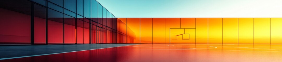 Abstract Basketball Court Design with Geometric Shapes and Vibrant Colors. Generative AI