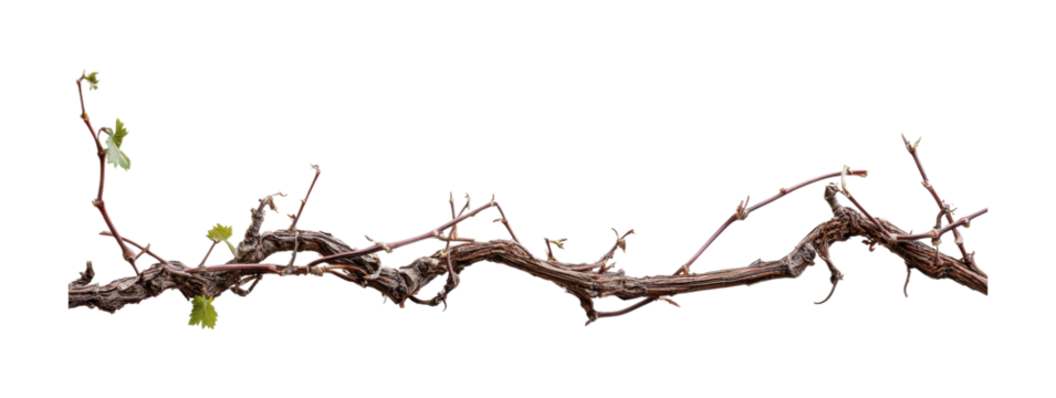 Twisting vine branches with fresh green leaves symbolizing nature's growth and resilience during springtime season for design, cut out