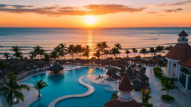 Sunrise over Tropical Resort Paradise:  Oceanfront Luxury at Dawn