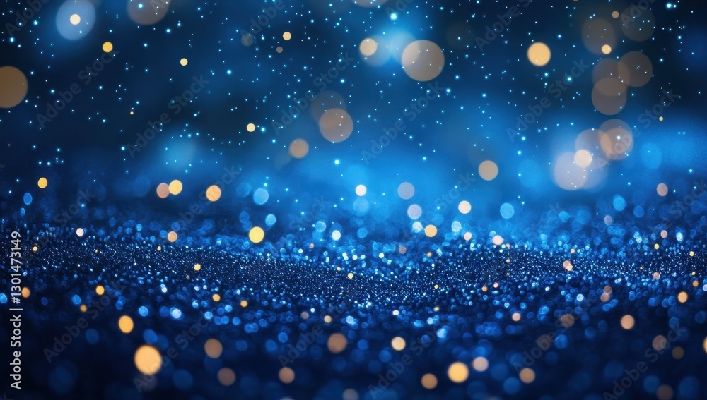 Poster sparkling blue background with shimmering bokeh lights for creative design and visual projects