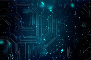 Abstract close-up of a glowing blue digital circuit board, showcasing intricate connections and technological design on a black background.
