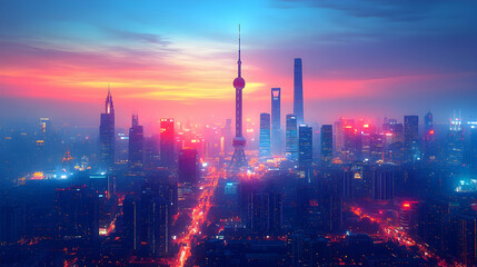 Fototapeta premium Shanghai Skyline Sunrise Cityscape