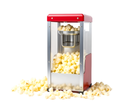 Cinema machine with popcorn isolated on transparent background