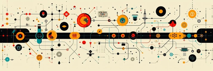 Fluid organic STEM illustration smooth transitions between elements like DNA strands microscopes and calculators symbolizing harmony in science with space for inspirational text