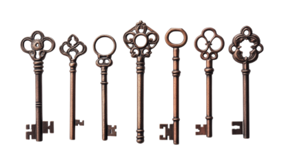 Vintage keys collection showcasing intricate designs for home decor and restoration projects, cut out