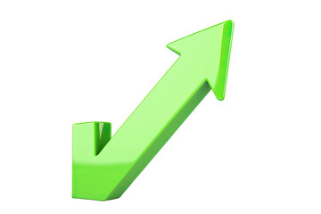 3D render of a green arrow pointing upwards, isolated on a white background, simple design